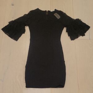 Black Dress with Mesh Ruffled Sleeves
